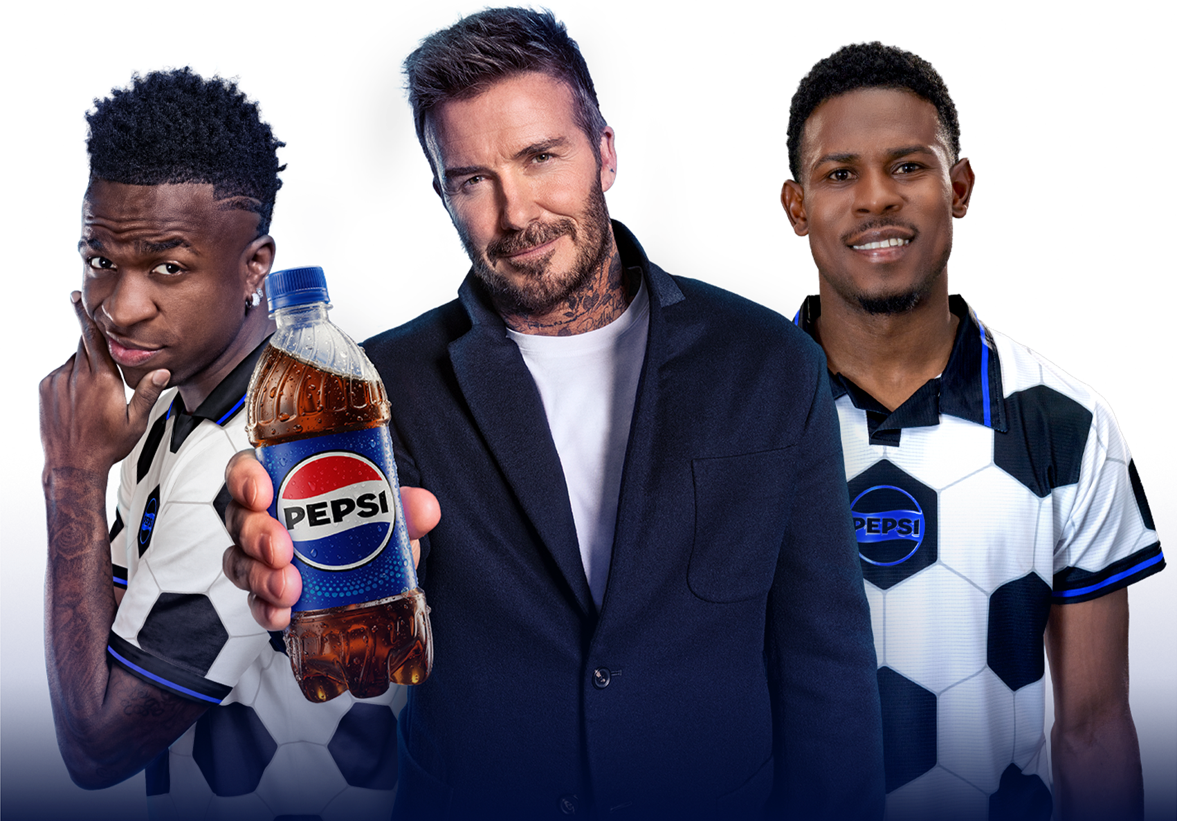Vini Jr., David Beckham, and Blake with Pepsi